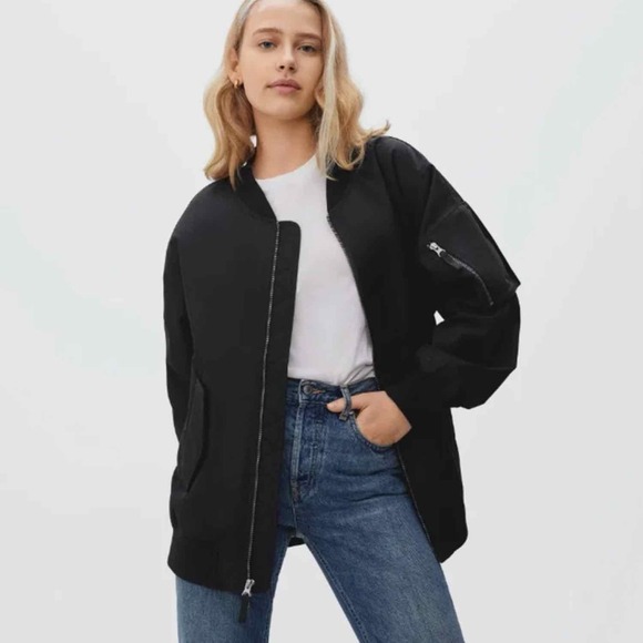 Everlane Womens Cotton Bomber Jacket Black Oversized Boxy Size XS - Picture 6 of 10